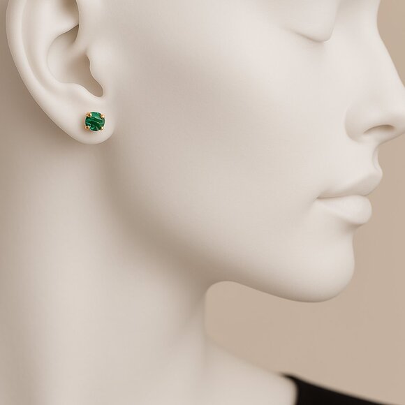 Swarovski Crystal Stud Earrings – Gold Overlay - Green Stone - Luxury Jewelry - Picture 2 of 6